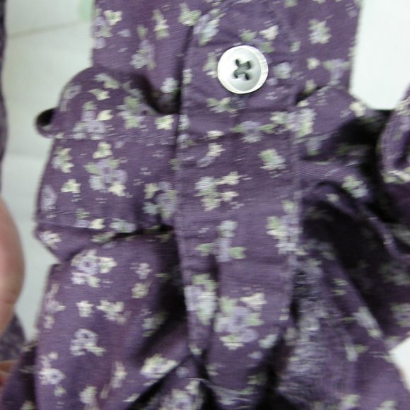 Purple Dainty Floral Long Adjustable Sleeve Ruche Button Front Scallop Hem Large - Picture 4 of 16